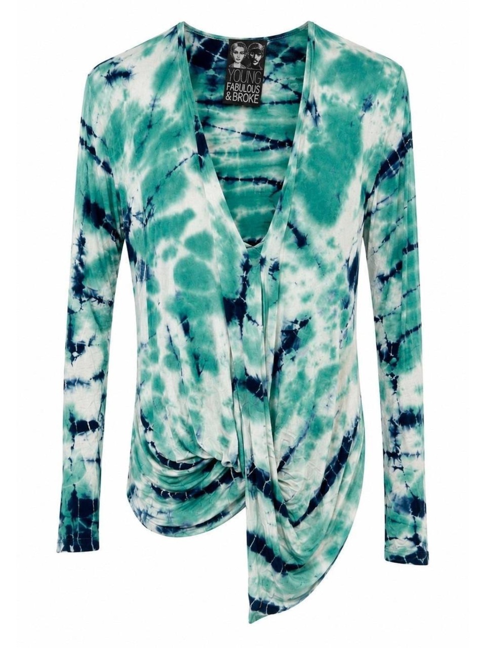 Young Fabulous & Broke Tie-Dye Draped V-Neck Long Sleeve Top (S)